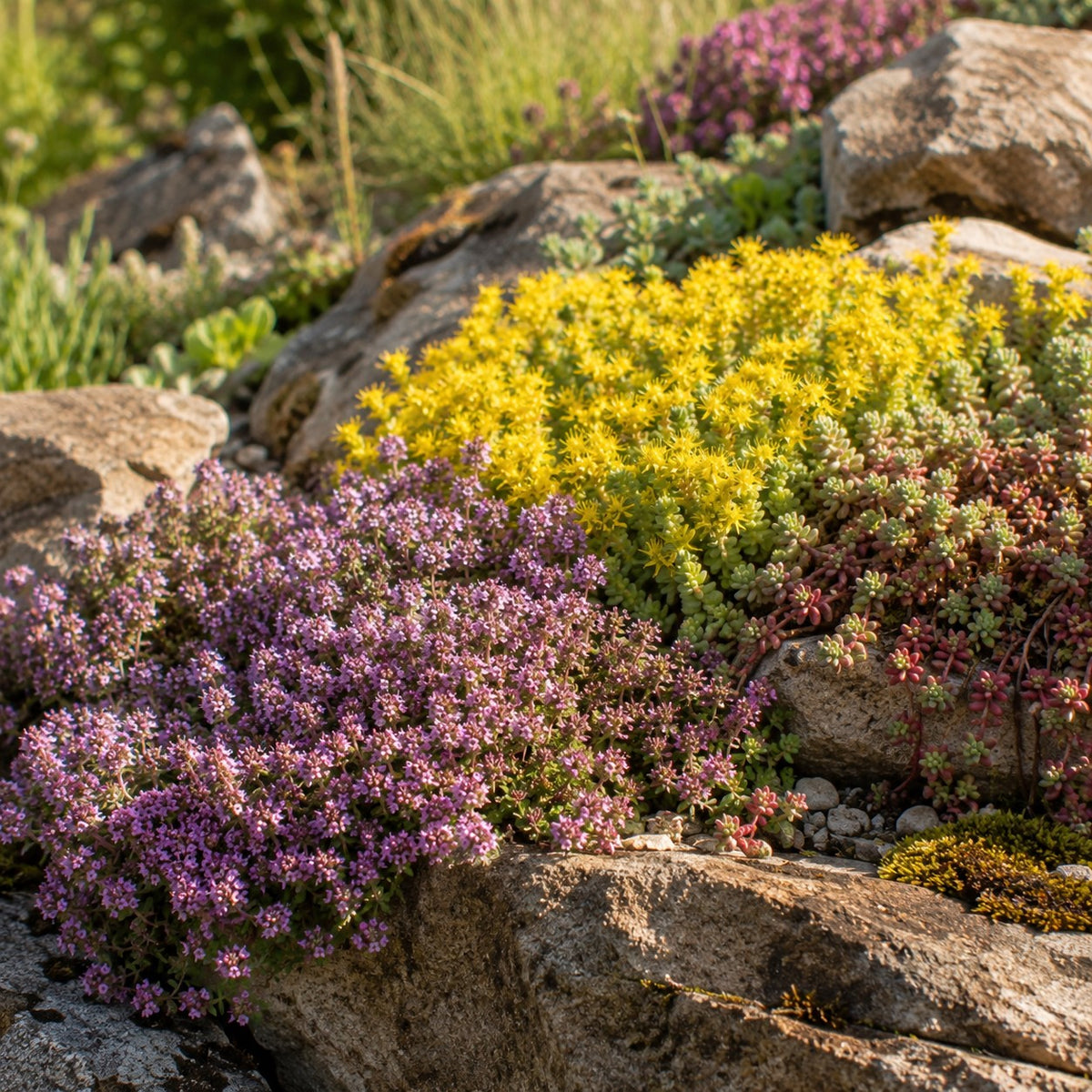 3 bodendeckende Stauden - Thymus serphyllum, Sedum acre , Sedum spurium - Willemse
